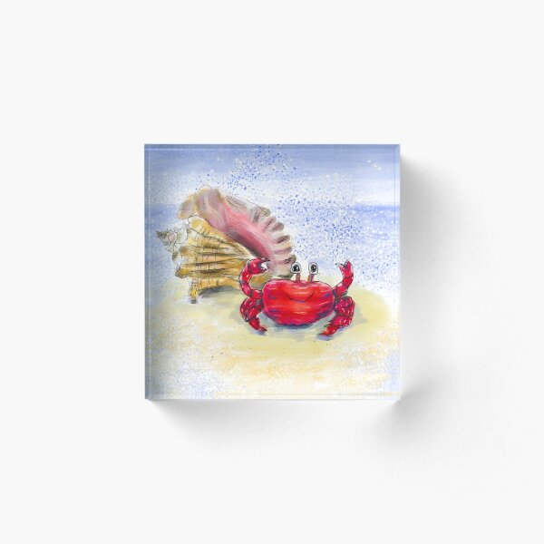 Whimsical Crab and Seashell Beach Art Acrylic Block