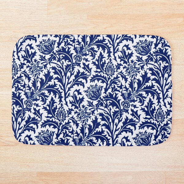 William Morris Thistle Damask, Cobalt Blue and White Bath Mat
