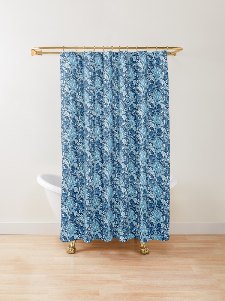 William Morris Artichoke Damask Indigo Blue And White Shower