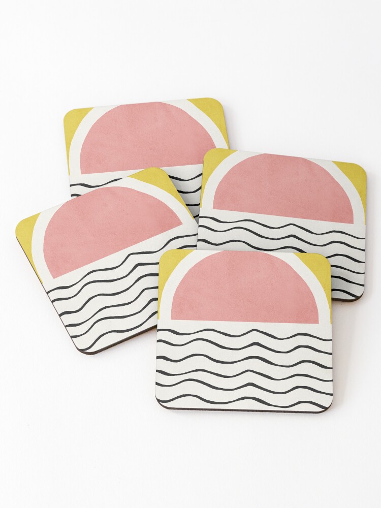 Thumbnail 1 of 5, Coasters (Set of 4), Sunset, Abstract, Mid century modern kids wall art, Nursery room designed and sold by juliaemelian.