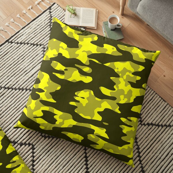 Yellow & Black Camouflage Floor Pillow