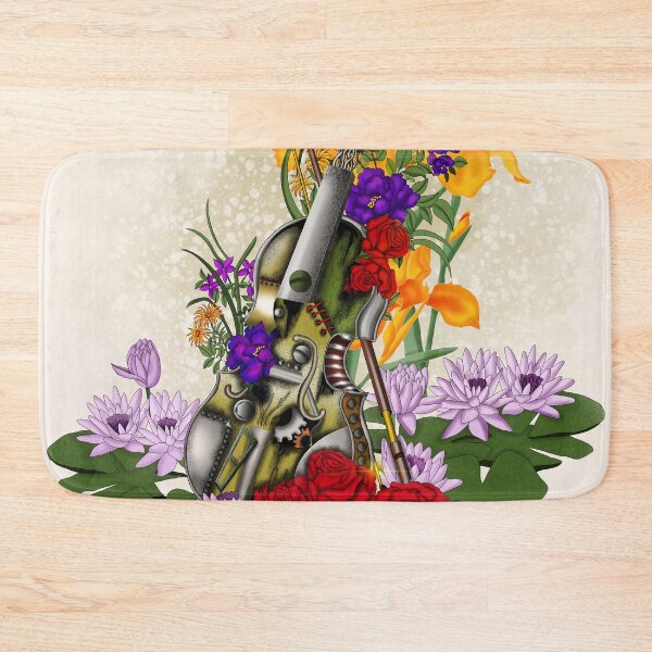 Item preview, Old rusty steampunk violin surrounded by flowers - high contrast designed and sold by Patricia Piotrak.