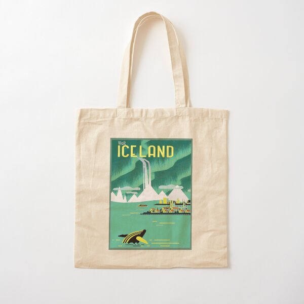 ICELAND : Vintage Travel and Tourism Advertising Print Cotton Tote Bag