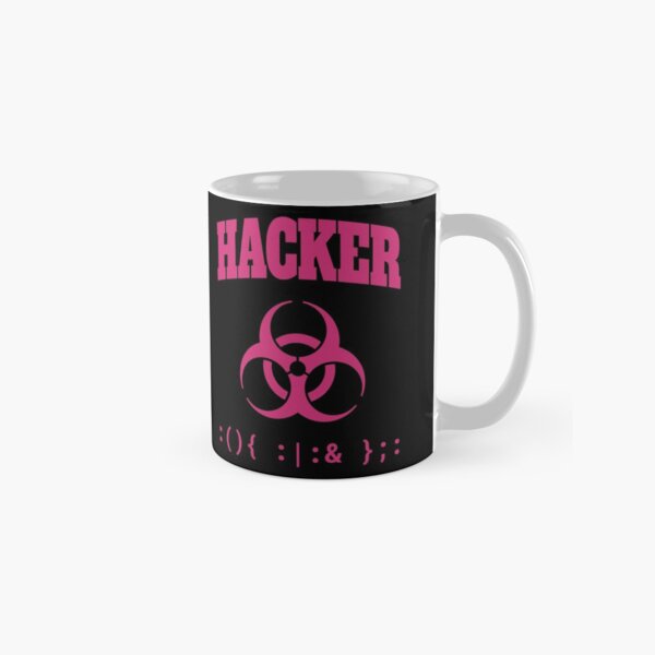 Item preview, Computer Hacker T-Shirt - Pink Biohazard Sign & Bash Fork Bomb designed and sold by geeksta.