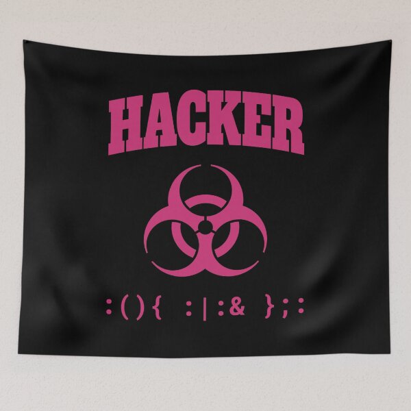 Item preview, Computer Hacker T-Shirt - Pink Biohazard Sign & Bash Fork Bomb designed and sold by geeksta.
