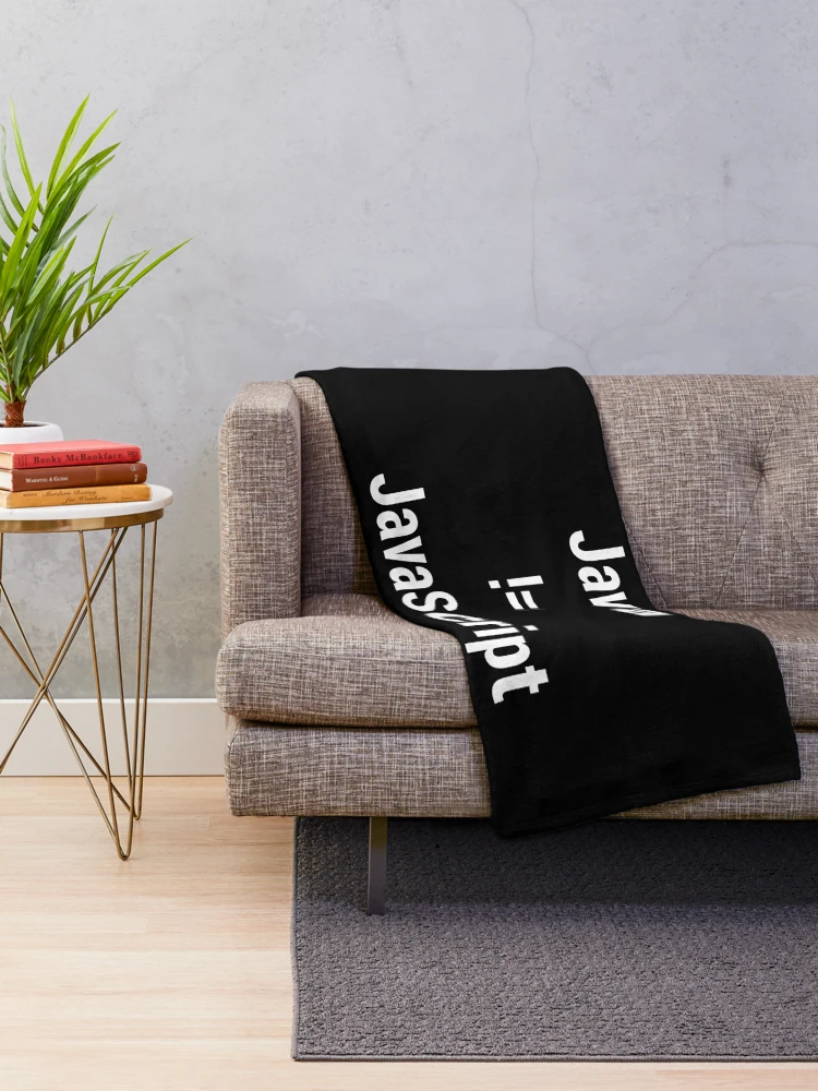Thumbnail 2 of 6, Throw Blanket, Java not equals JavaScript Bugged Programmer Design - White Text designed and sold by geeksta.