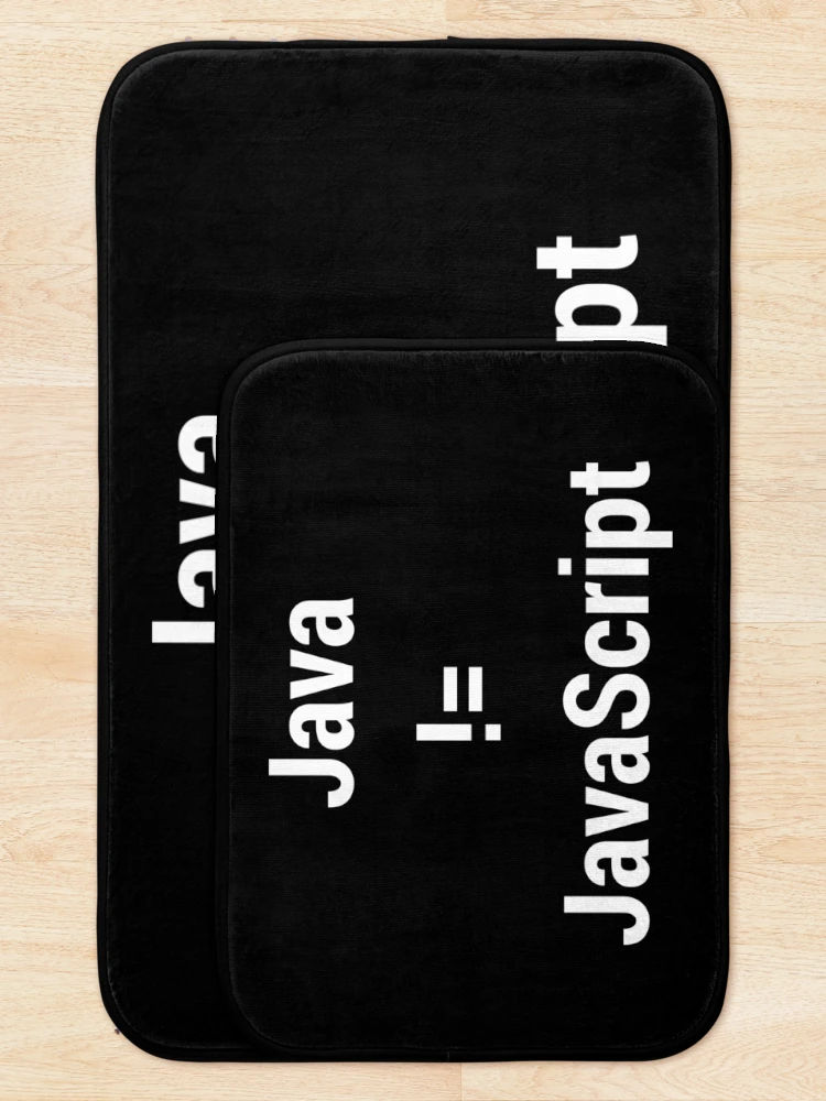 Thumbnail 5 of 6, Bath Mat, Java not equals JavaScript Bugged Programmer Design - White Text designed and sold by geeksta.