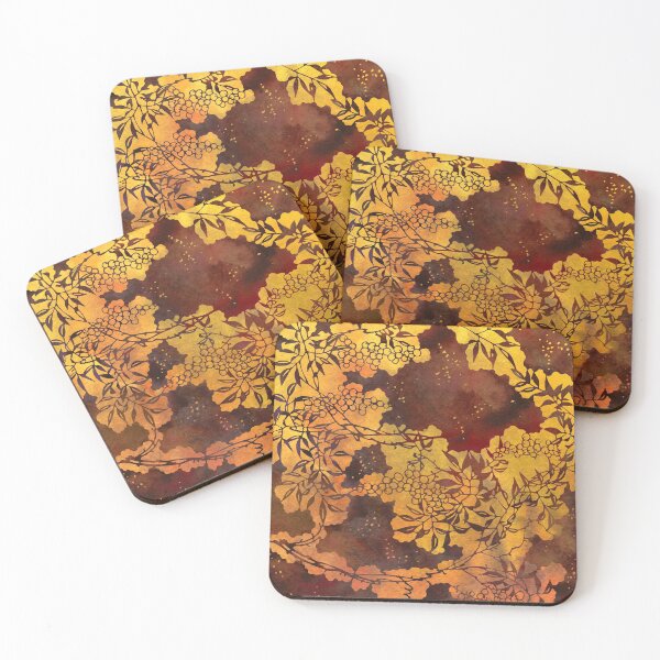 Item preview, Japanese Stencil Pattern #1 | Floral Watercolor Design in Brown & Yellow Gold designed and sold by AndreaHelmArt.