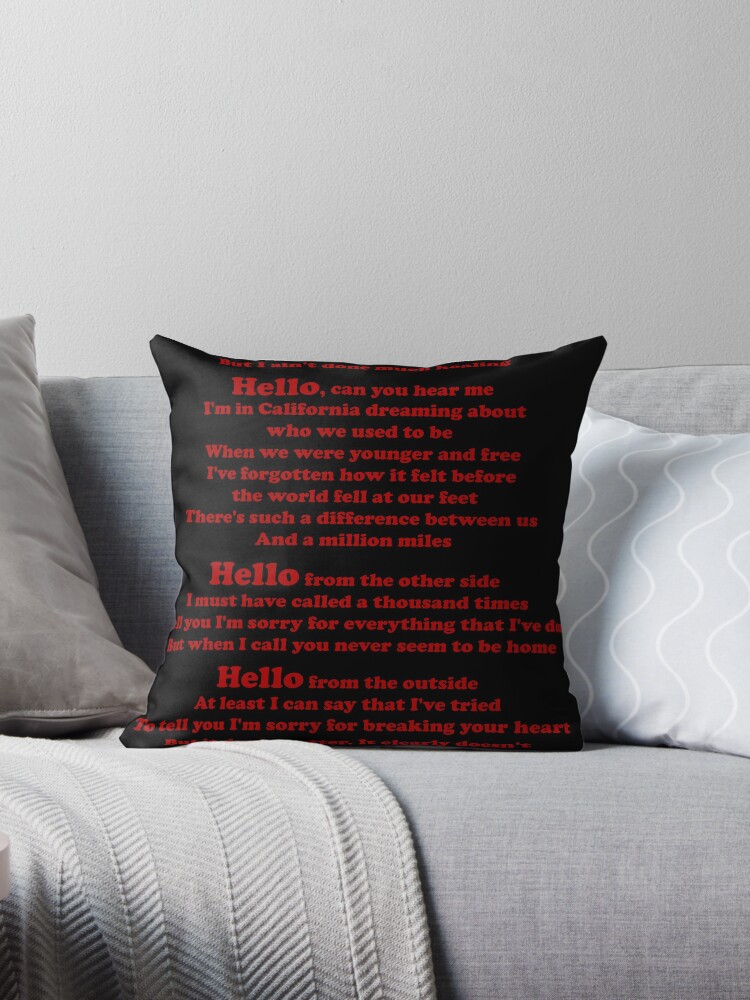 Hello Lyrics Adele Throw Pillow By Noramohammed Redbubble