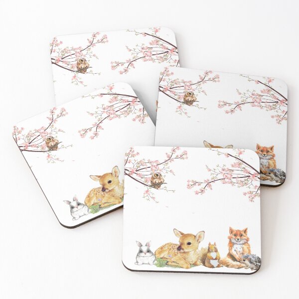 Wild Woodland Creatures Deer Fox Rabbit Coasters (Set of 4)