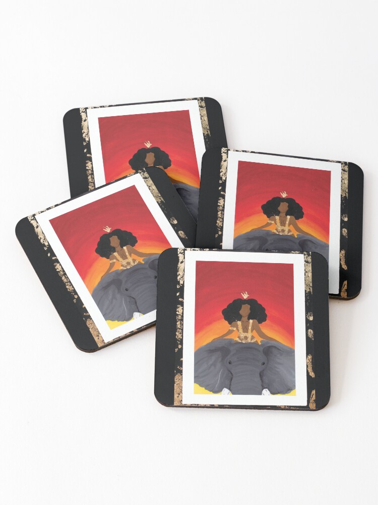 Thumbnail 1 of 5, Coasters (Set of 4), Queen Riding an Elephant designed and sold by bjoyousgraphics.