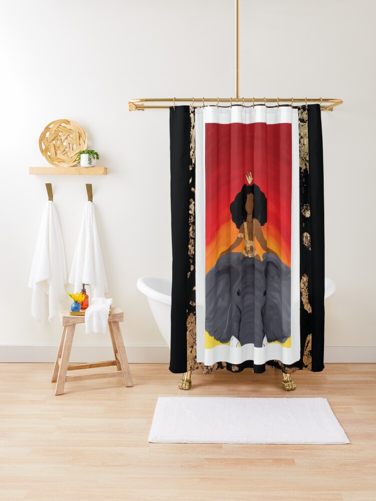 Thumbnail 1 of 5, Shower Curtain, Queen Riding an Elephant designed and sold by bjoyousgraphics.