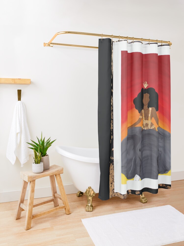 Thumbnail 3 of 5, Shower Curtain, Queen Riding an Elephant designed and sold by bjoyousgraphics.
