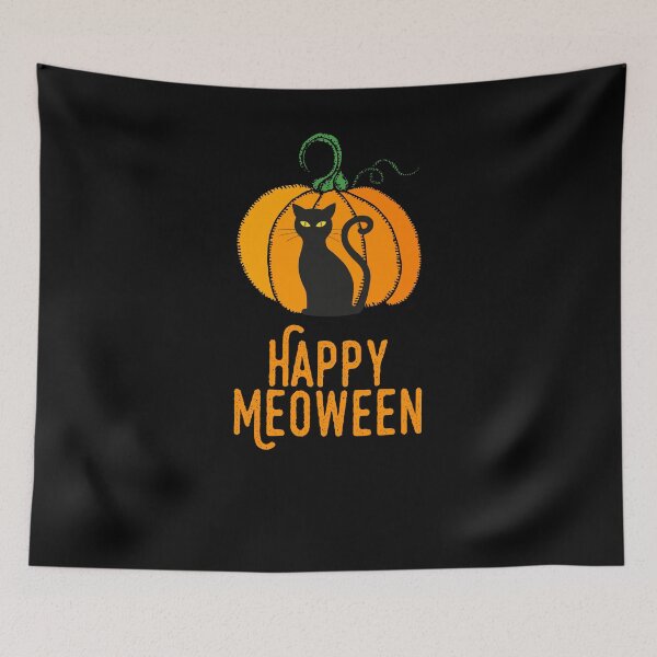 Item preview, Happy Meoween – Orange Text Halloween Pumpkin Cat  designed and sold by HighBrowDesigns.