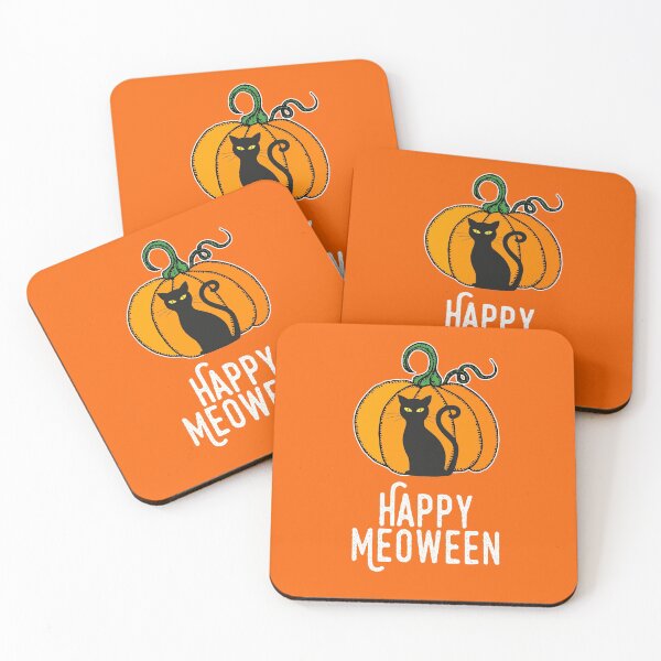 Item preview, Happy Meoween – White Text Halloween Pumpkin Cat  designed and sold by HighBrowDesigns.