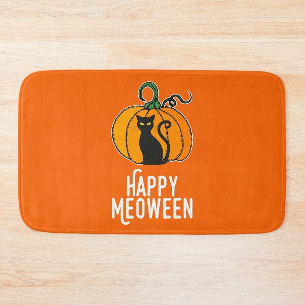 Item preview, Happy Meoween – White Text Halloween Pumpkin Cat  designed and sold by HighBrowDesigns.
