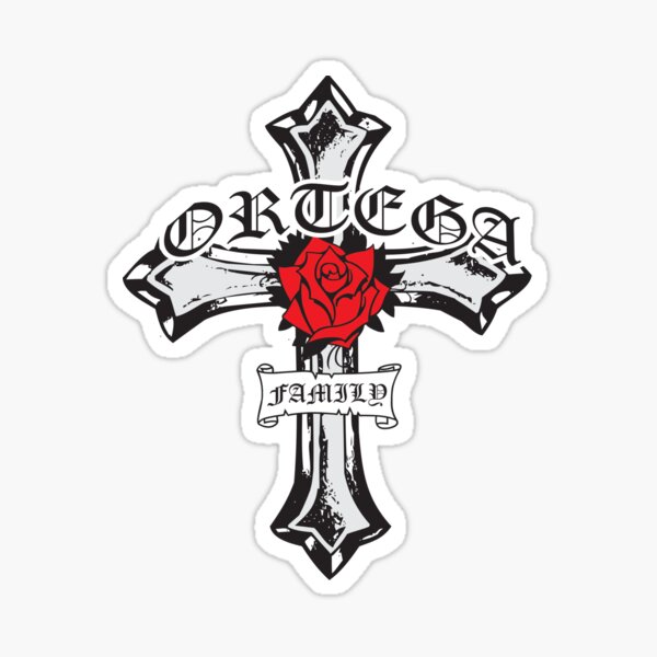 Ortega Cross with rose and family banner Sticker