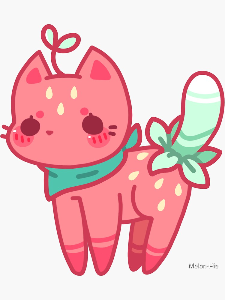 " Strawberry Cat Sticker " Sticker by MelonPie Redbubble