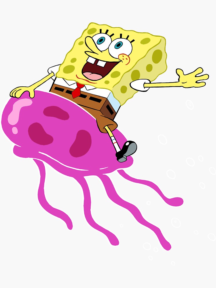 Pegatina «Bob Esponja de dibujos animados montando una medusa» de ...