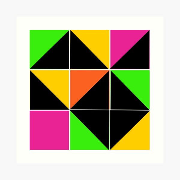 Stephen Sprouse inspired-geometric- color blocked- triangles-day glow colors Art Print