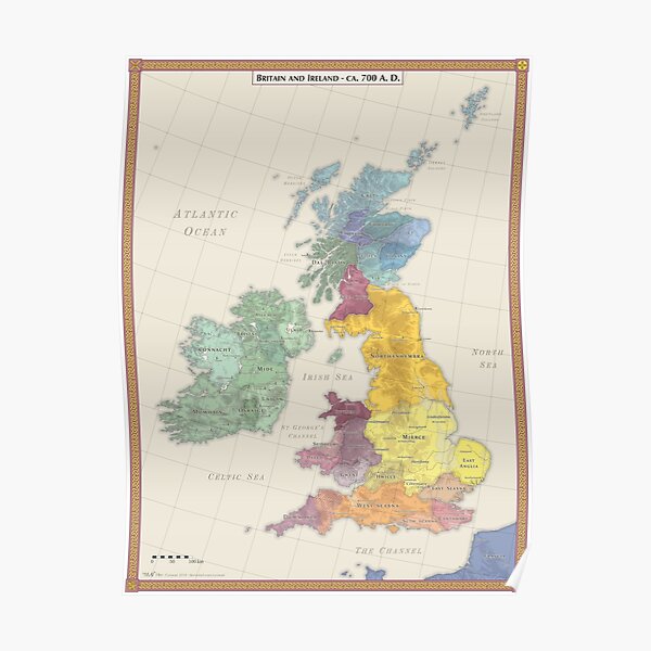 Britain and Ireland AD 700 - RED KENT Poster