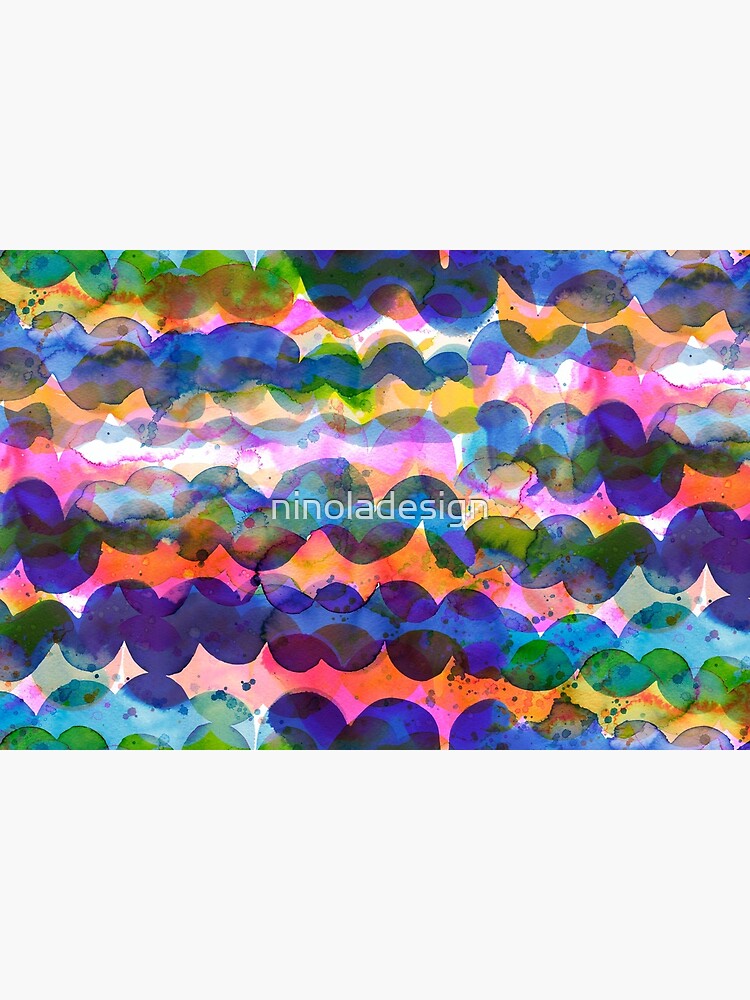 Disover Abstract waves sunset watercolor painting - Colorful tidal Bath Mat