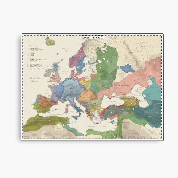 Europe AD 1210 Canvas Print