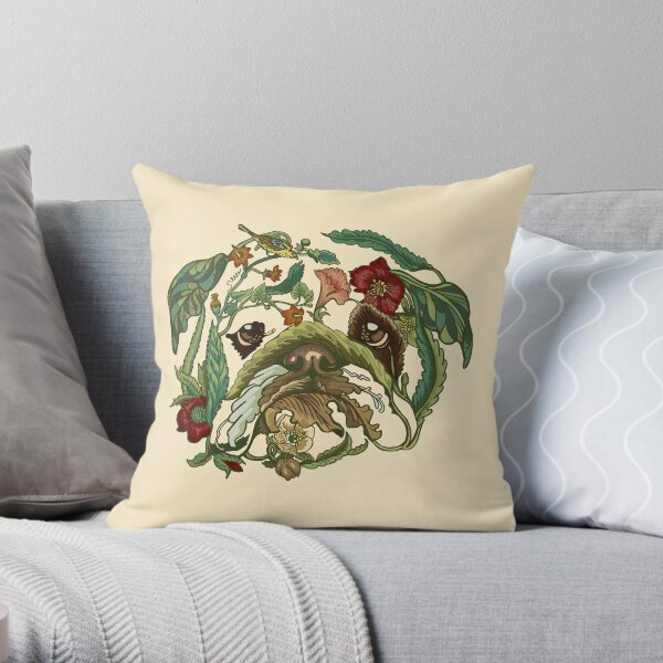 Botanical English Bulldog Throw Pillow