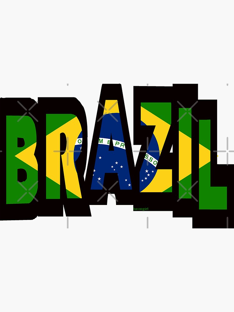 "Brazil Font with Brazilian Flag" Sticker by Havocgirl Redbubble