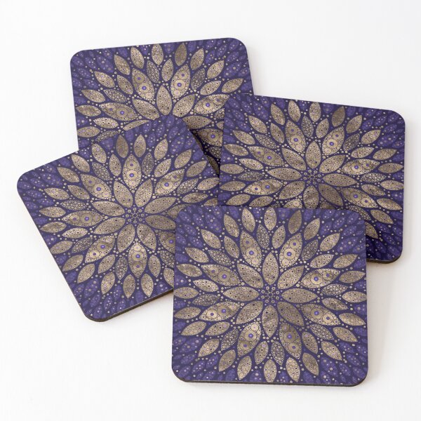 Item preview, Flower Mandala - Dot Art - Purple and Gold designed and sold by k9printart.