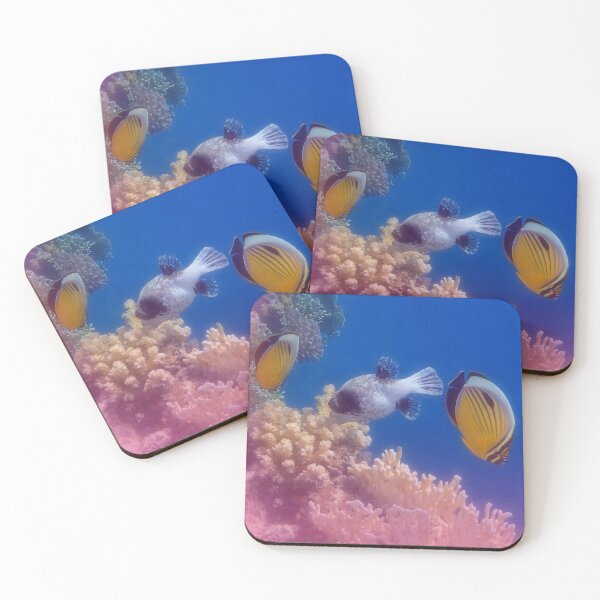 Exquisite Butterflyfish And Pufferfish Colorfully Coasters (Set of 4)
