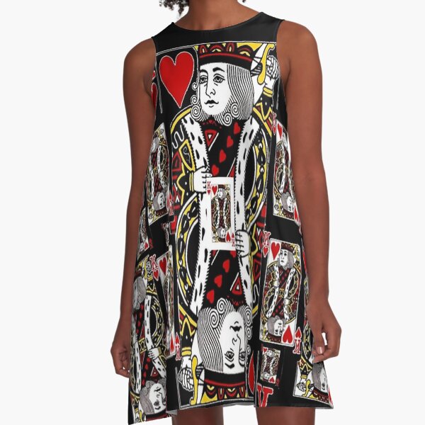 BLACK KING OF HEARTS CASINO PLAYING CARDS A-Line Dress