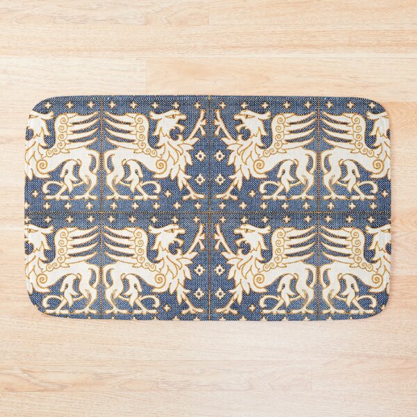 Item preview, GOLD WHITE GRYPHONS IN BLUE Medieval Bestiary designed and sold by BulganLumini.