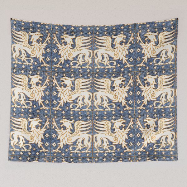 Item preview, GOLD WHITE GRYPHONS IN BLUE Medieval Bestiary designed and sold by BulganLumini.