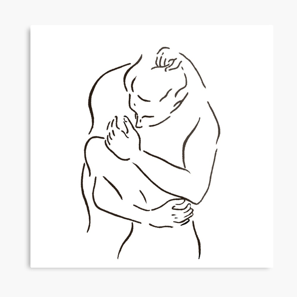 Hugging Couple Line Art Hug Outline Girl Sketch Minimal Canvas Print By Awhalesong Redbubble