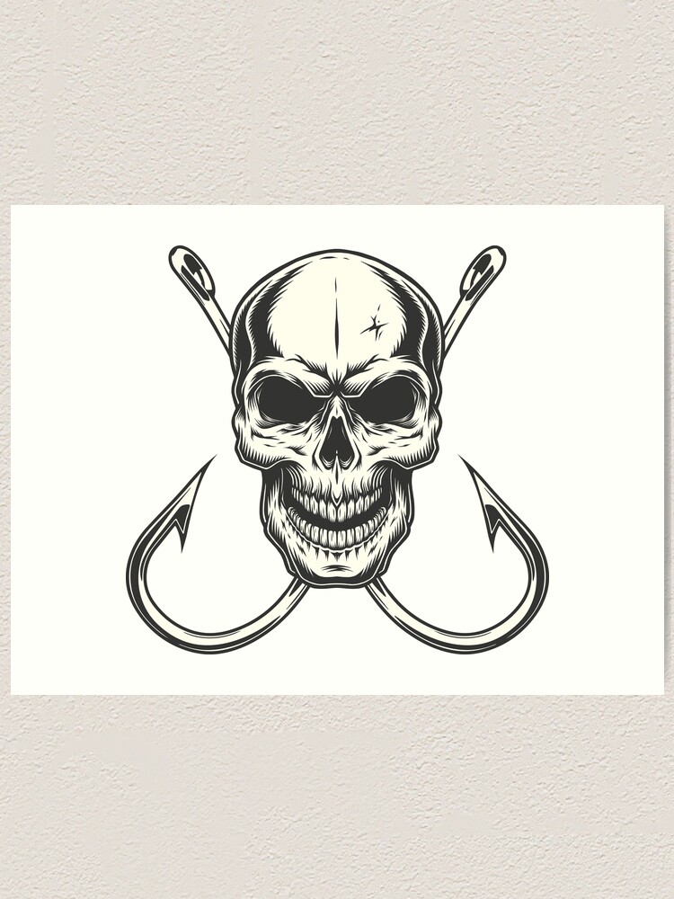 Skull With Fishing Hooks for Fisherman Skeleton Crew Art Print