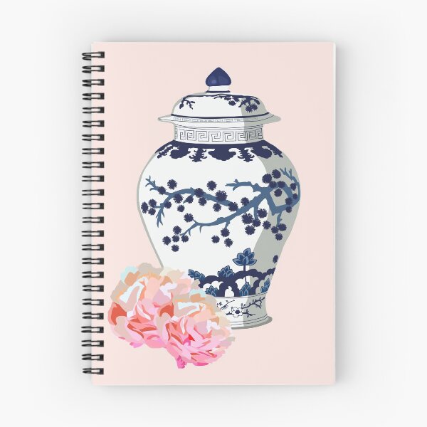 Item preview, Blue and White Ginger Jar with Pink Peonies designed and sold by jenbucheli.