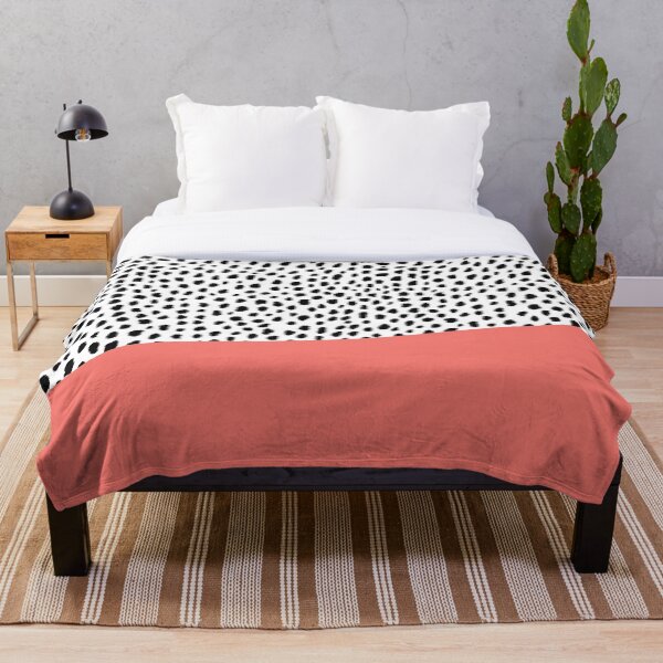 Dalmatian Spots with Coral Stripe (Pantone Living Coral) Throw Blanket