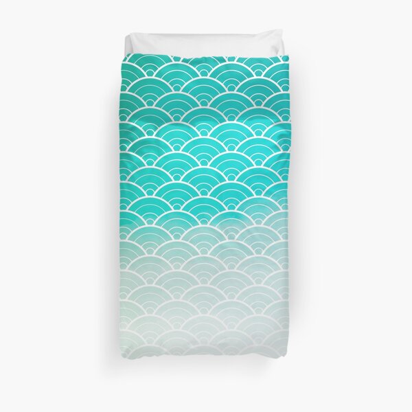 Turquoise Ombre Japanese Waves Pattern Duvet Cover