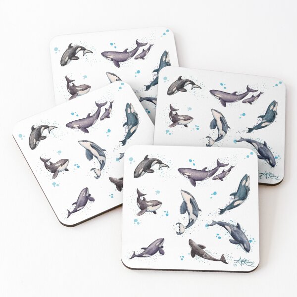 Item preview, "Orca Pod in Watercolor" by Amber Marine, Killer Whale Art, © 2019 designed and sold by Amber Marine ~ Wildlife Artist ~ © 2004-2021.
