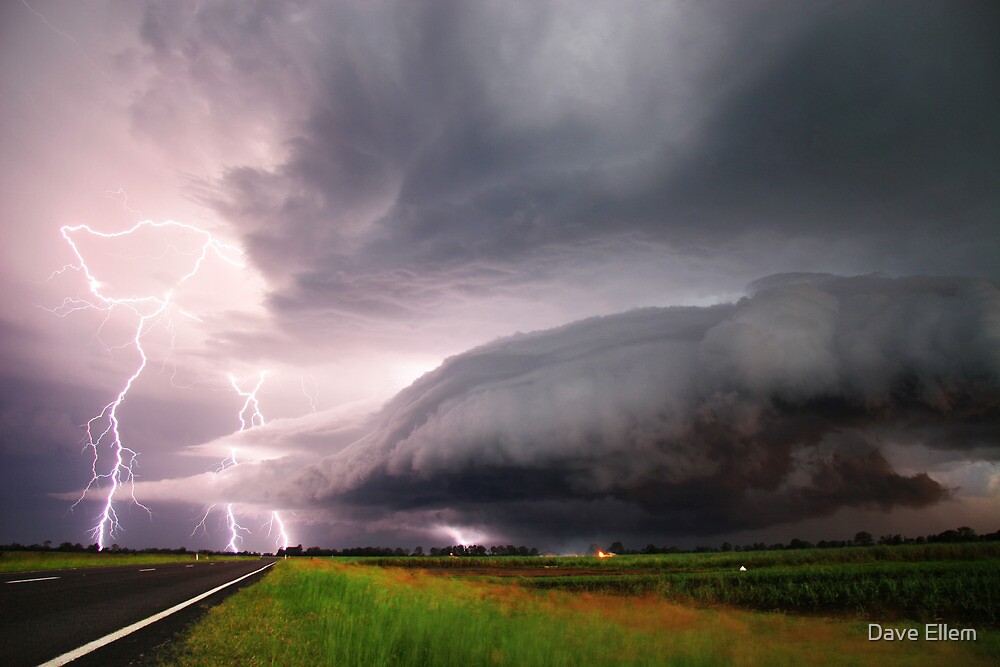 "Lightning over cane fields near Coraki, NSW" by Dave Ellem Redbubble