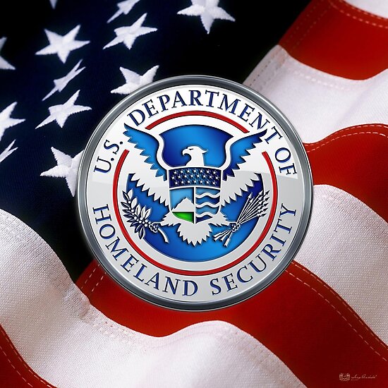 "U.S. Department of Homeland Security DHS Emblem over American Flag
