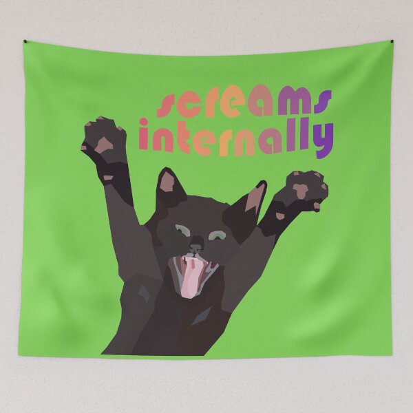 Item preview, Screams Internally - Black Cat Screaming Arms Up designed and sold by Bug & Brush.