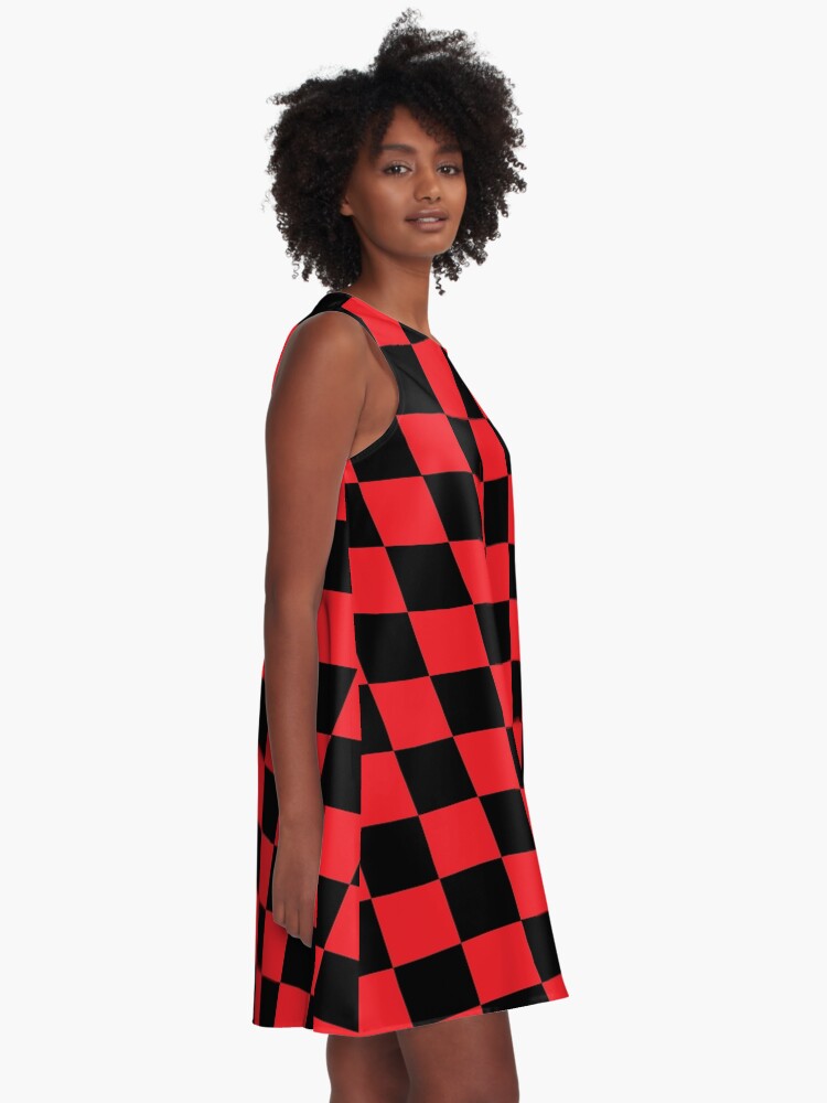 checkered red and black dress