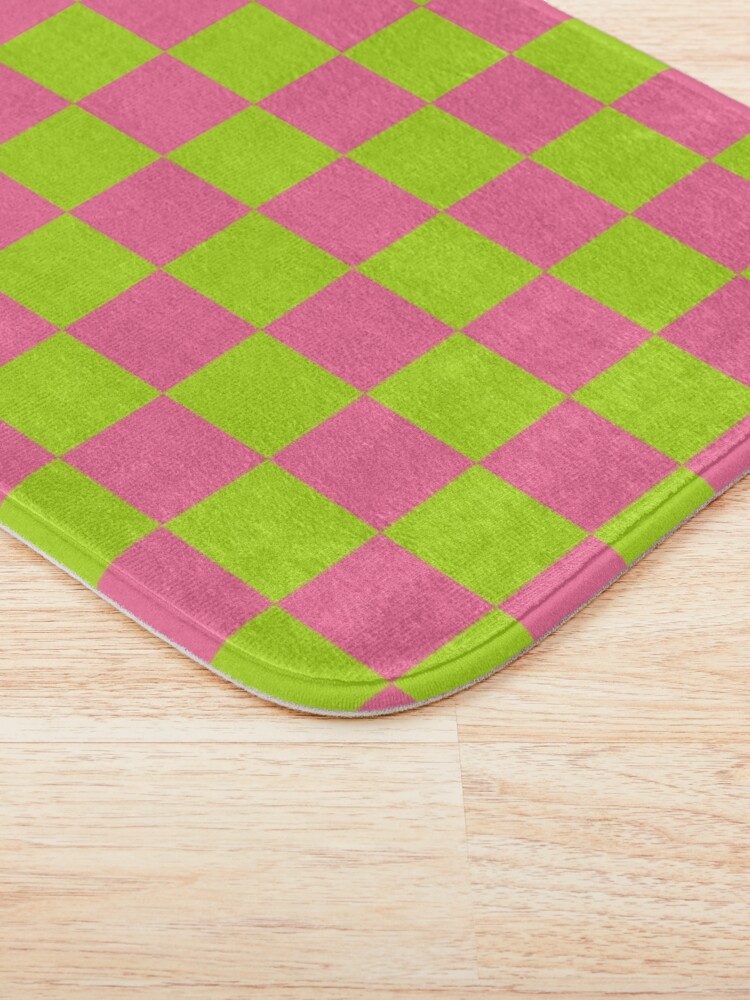 "Checkered Lime Green and Pink " Bath Mat for Sale by lornakay Redbubble