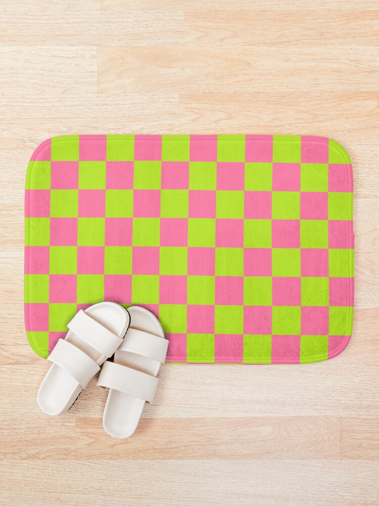 "Checkered Lime Green and Pink " Bath Mat for Sale by lornakay Redbubble