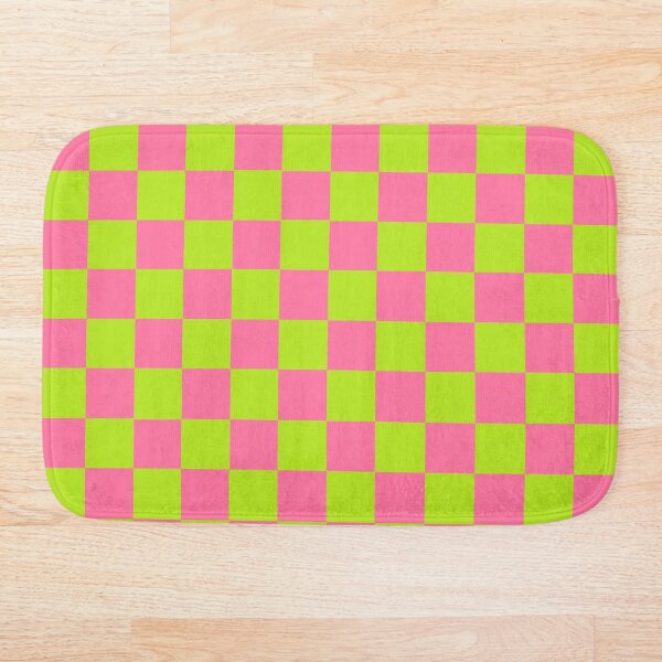 "Checkered Lime Green and Pink " Bath Mat for Sale by lornakay Redbubble
