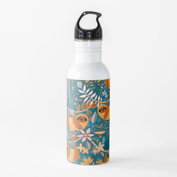 Happy Boho Sloth Floral Water Bottle