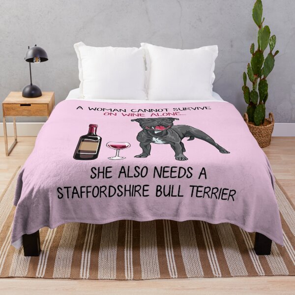 Staffordshire Bull Terrier and wine Funny dog Throw Blanket