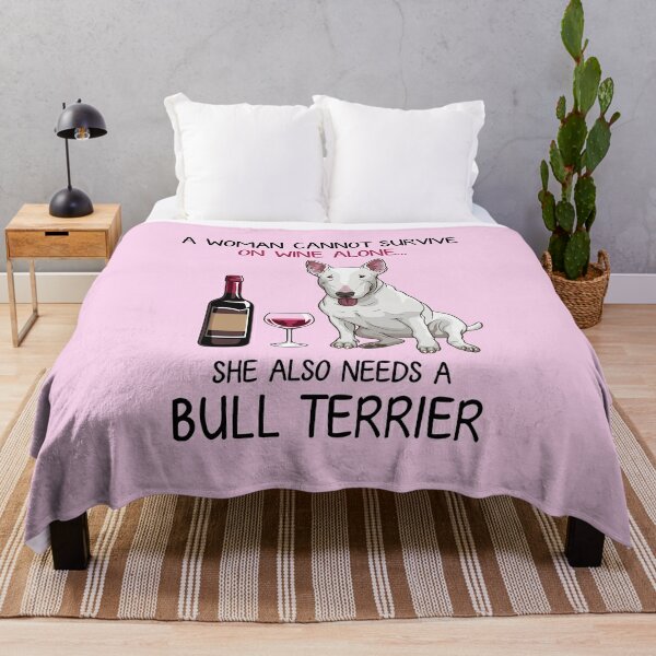 Bull Terrier and wine Funny dog Throw Blanket